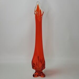 Viking Glass Persimmon Orange Swung Vase Mid Century Modern 20.75" 3 Toe Base
